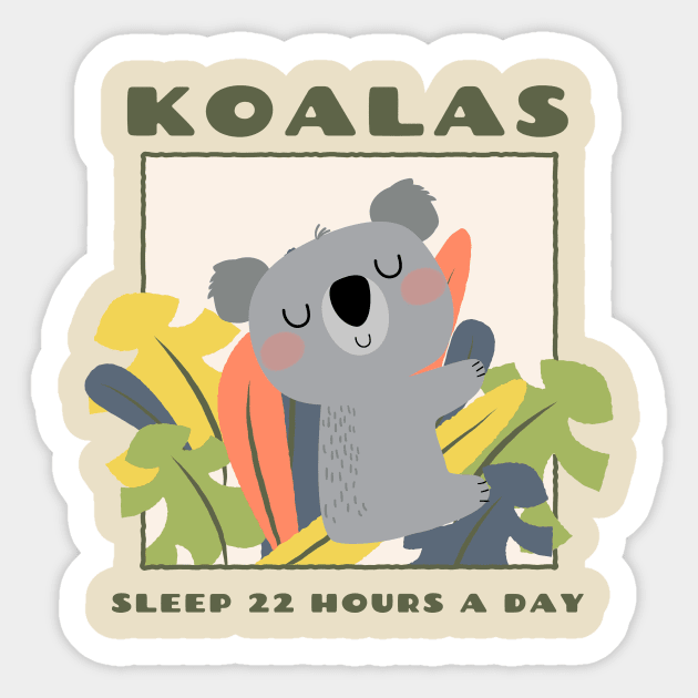 Koalas Sleep 22 Hours a Day Animal Facts Sticker by TV Dinners